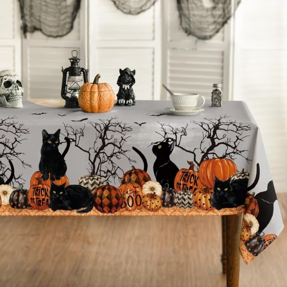 Halloween Cat and Pumpkin Rectangular Tablecloth Size 52 X 70